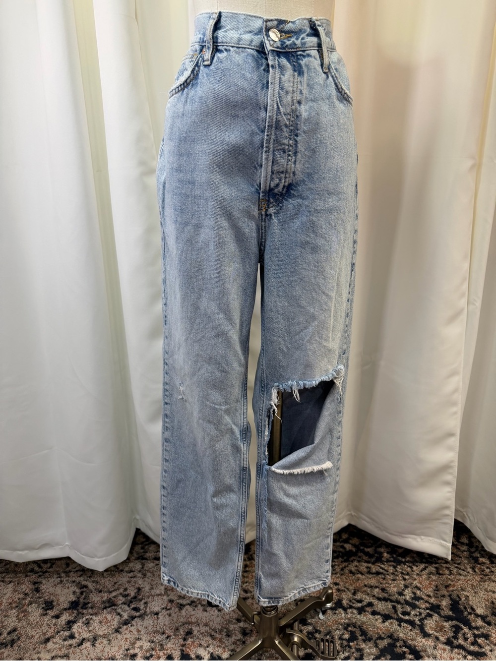 We The Free High Rise Light Blue Distressed Wide Leg Jeans - Picture 2 of 14